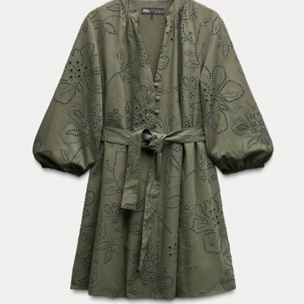 Zara Olive Green Floral Dress NWT